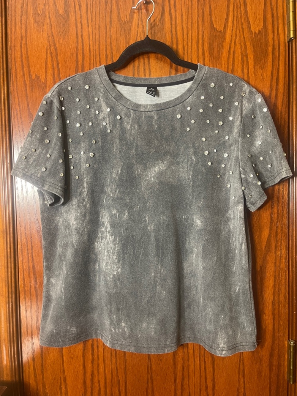 Studded Grey Women's Short Sleeve Top